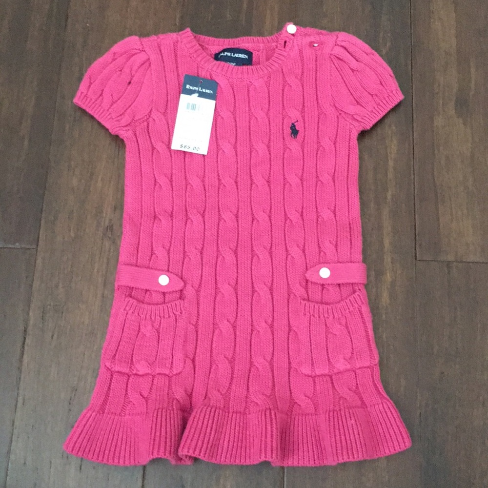NWT Ralph Lauren Pink Cable Knit Dress Size 24 mon